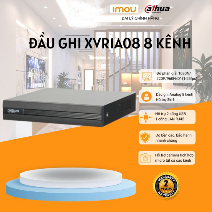Đầu ghi hình camera analog 8 kênh Dahua DH-XVR1A08 hỗ trợ camera có màu mích , gán thêm được 2 camera ip chuẩn OVF
