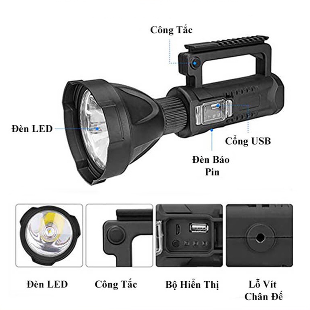 Đèn pin siêu sáng chiếu xa 1000m KAW W591 chống thấm nước - Đèn pin cầm tay sạc USB Đèn pin siêu sáng.