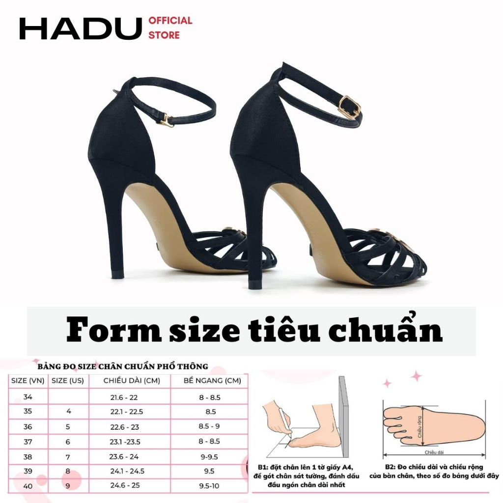 Giày Sandal Cao Gót Quai Rọ 9p Muzzle HADU M943, Chất Lụa Satin Tơ Tằm, Bảo Hành 24T