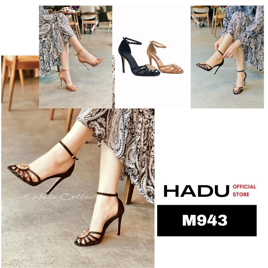 Giày Sandal Cao Gót Quai Rọ 9p Muzzle HADU M943, Chất Lụa Satin Tơ Tằm, Bảo Hành 24T