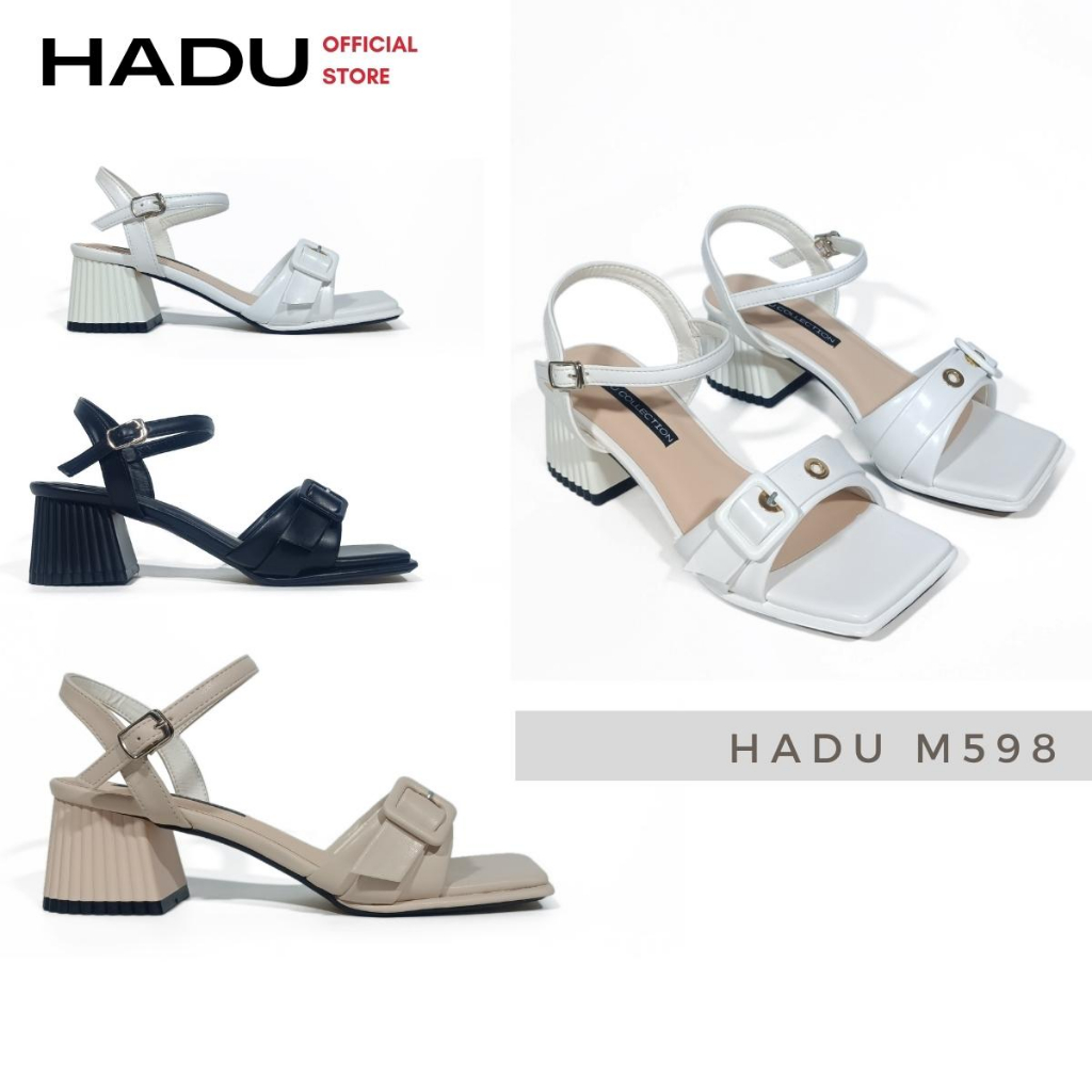 Giày Sandal Gót Vuông 5P Quai Bản Ngang Khóa Vuông LUX HADU M598, BH 24 Tháng