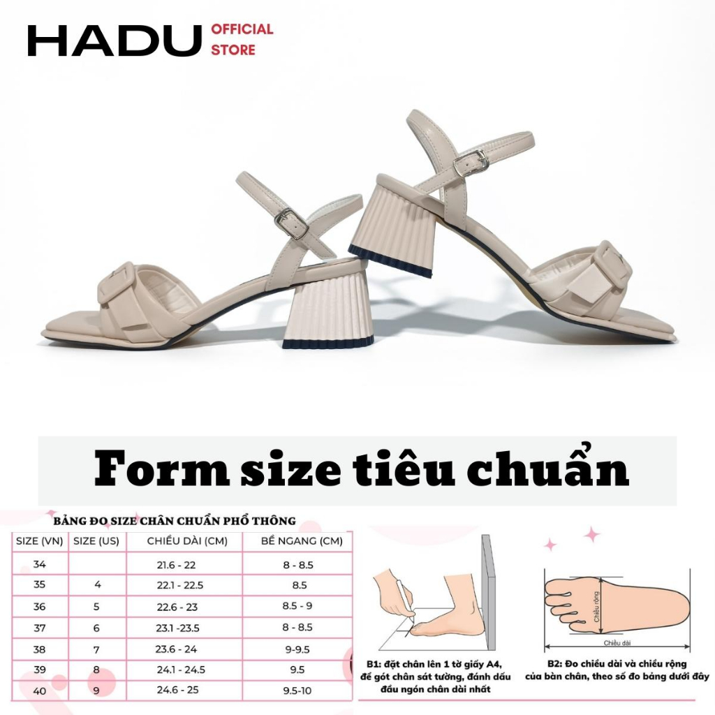 Giày Sandal Gót Vuông 5P Quai Bản Ngang Khóa Vuông LUX HADU M598, BH 24 Tháng