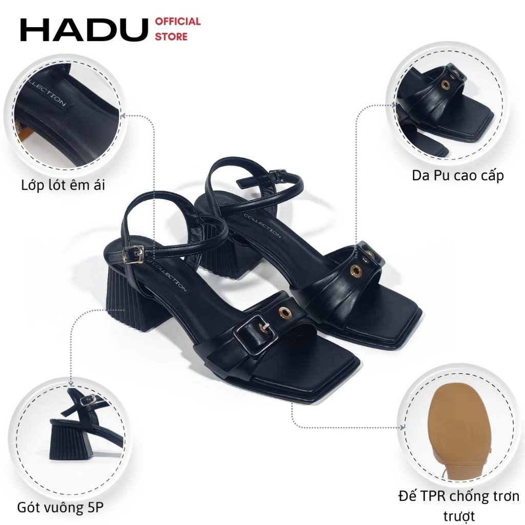 Giày Sandal Gót Vuông 5P Quai Bản Ngang Khóa Vuông LUX HADU M598, BH 24 Tháng