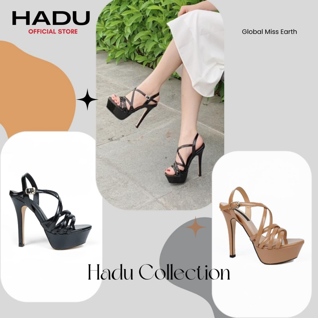 Giày Sandal Catwalk Cao Gót Hoa Hậu HADU G141 Da Bóng Gót Nhọn 14P Đế Đúp, BH 24 Tháng