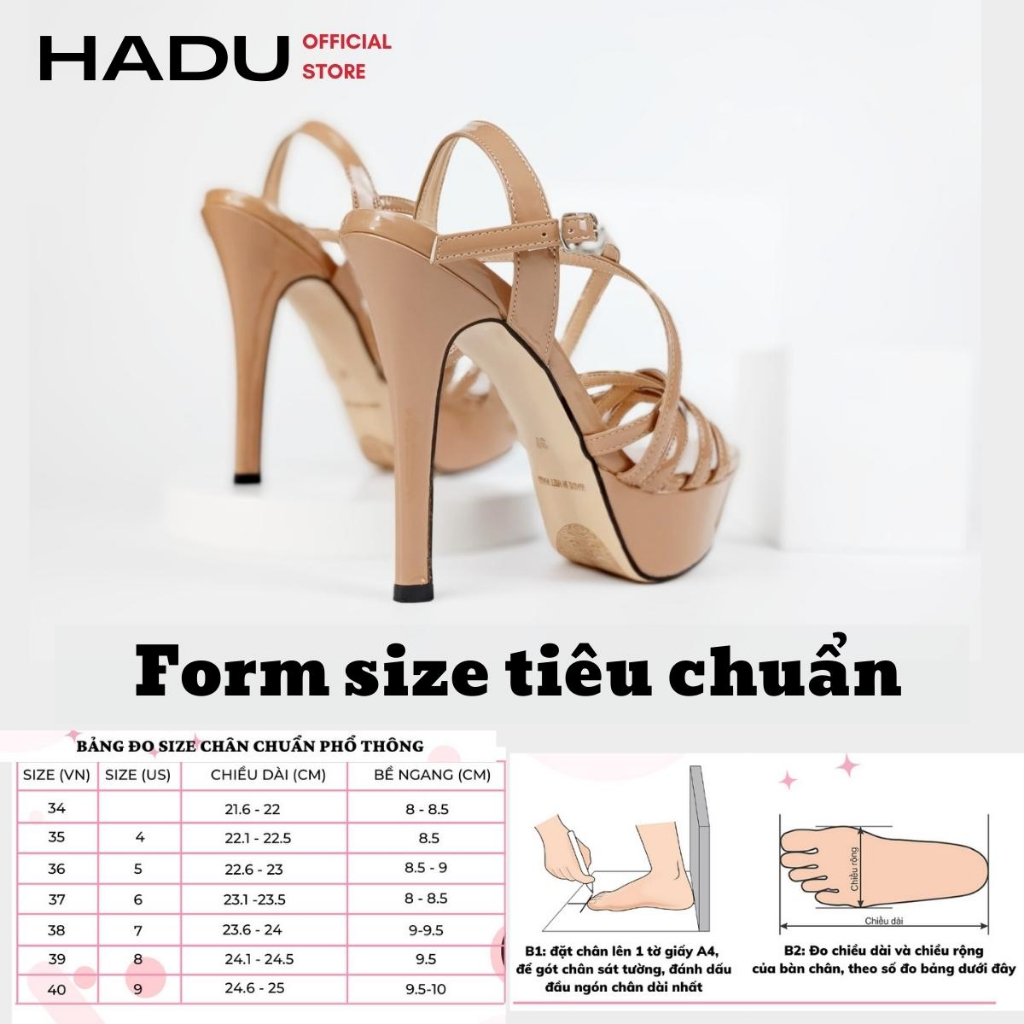 Giày Sandal Catwalk Cao Gót Hoa Hậu HADU G141 Da Bóng Gót Nhọn 14P Đế Đúp, BH 24 Tháng