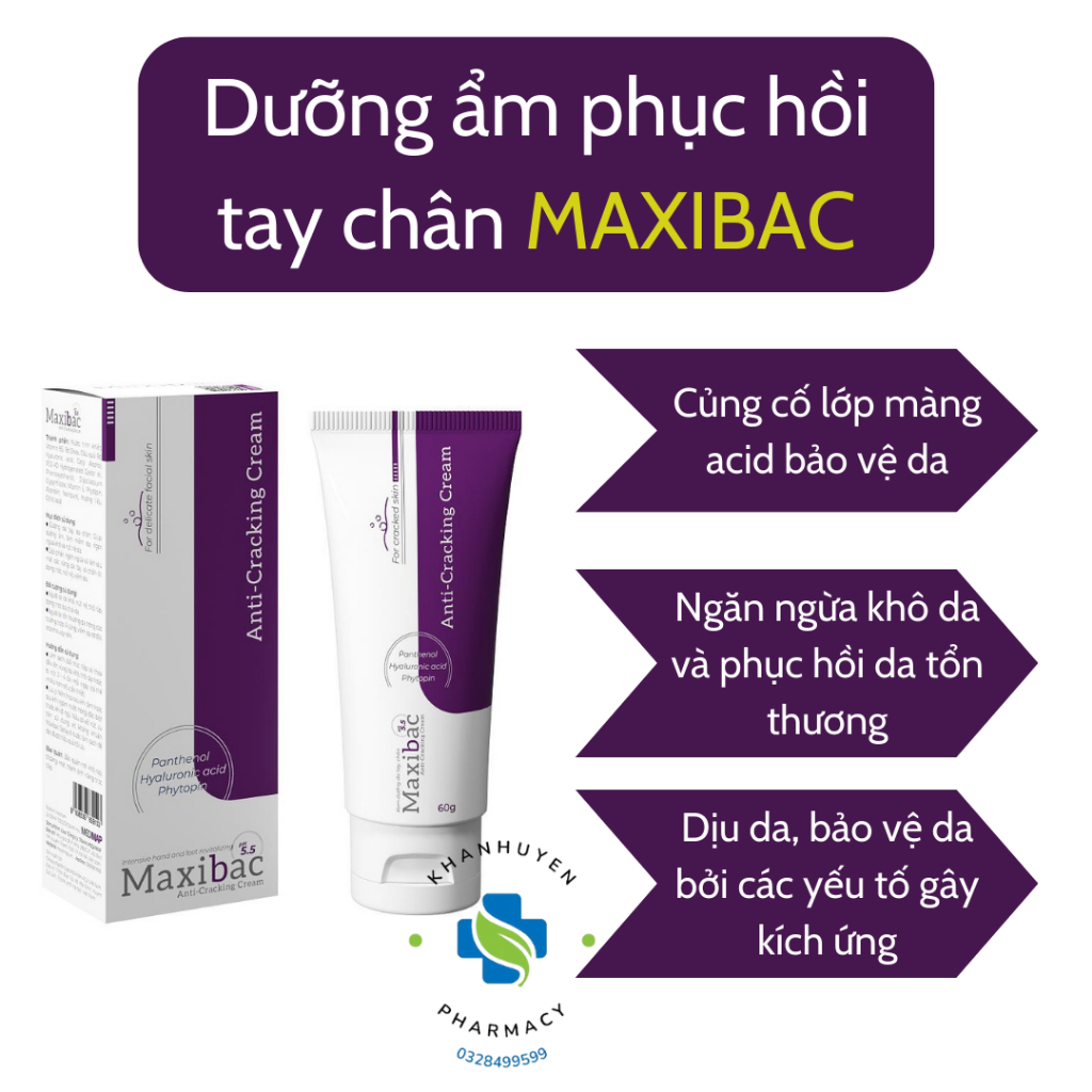 Kem dưỡng ẩm tay chân Maxibac giảm á sừng, vảy nến, khô da