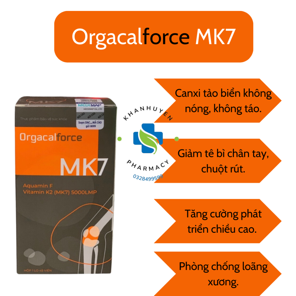 Canxi hữu cơ Orgacal forte Mk7 Maxibac - không nóng táo , chống loãng xương , tăng phát triển chiều cao