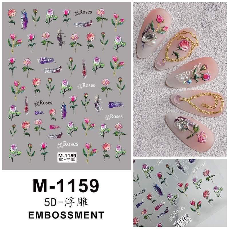 Hình dán nail lụa nổi 5D