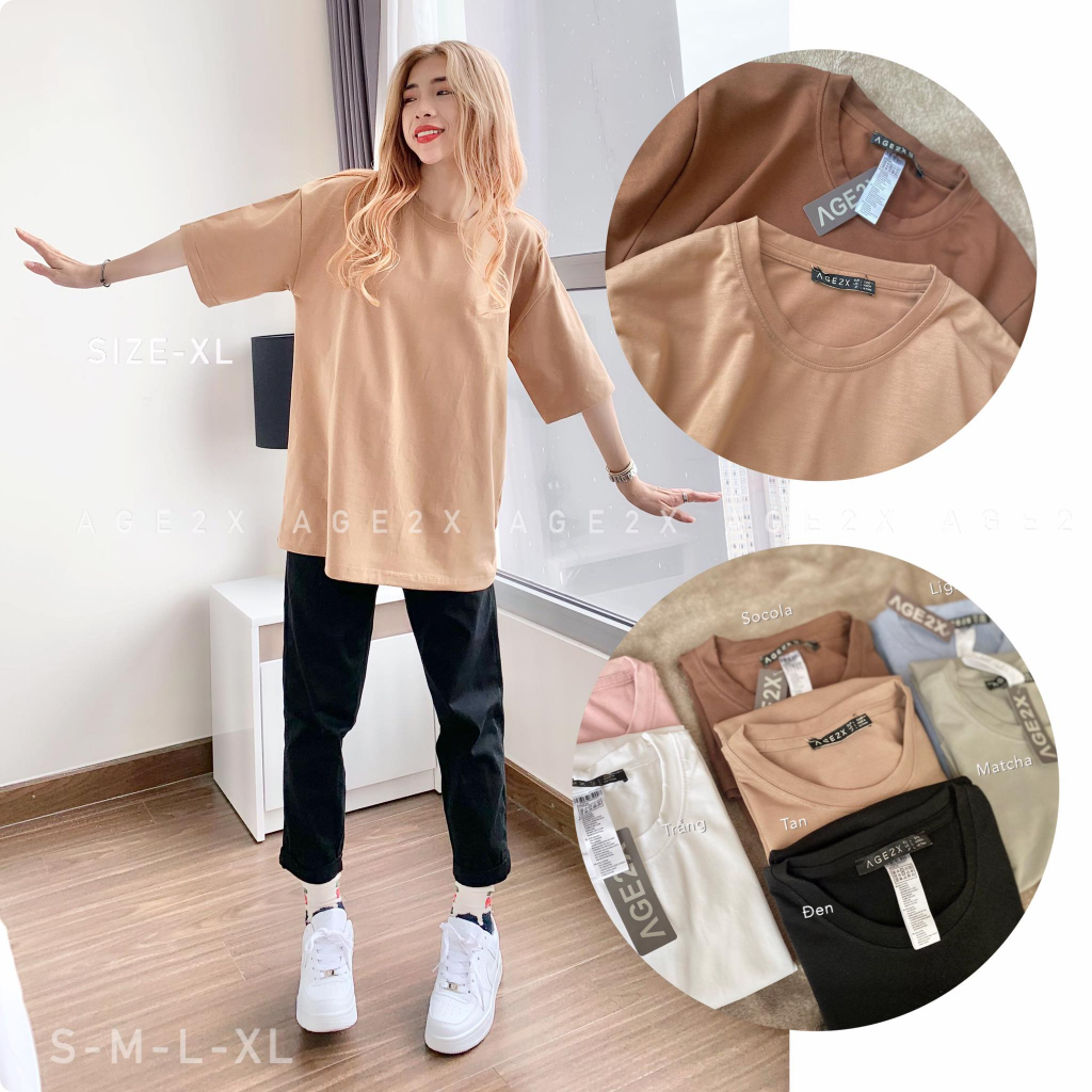 Áo thun trơn AGE2X form unisex hàng vnxk chất thun 83%cotton 4 chiều 220g dầy dặn mềm mịn, chống nhăn