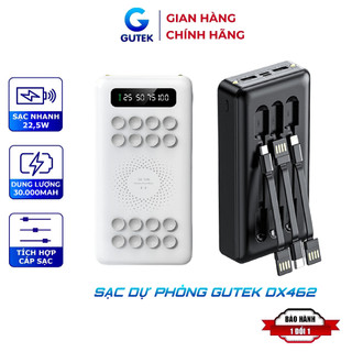 Sạc dự phòng 30000mah Gutek DX462 dung lượng pin lớn kèm dây sạc nhanh 22,5w cho nhiều thiết bị điện thoại