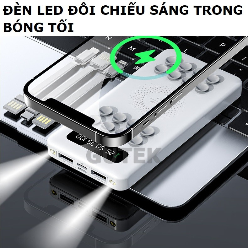 Sạc dự phòng 30000mah Gutek DX462 dung lượng pin lớn kèm dây sạc nhanh 22,5w cho nhiều thiết bị điện thoại