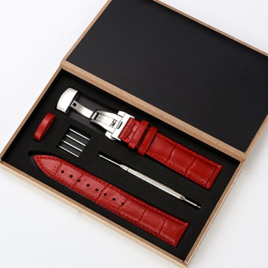 Dây Đồng Hồ Da Bò Khóa Bướm Kèm Hộp Gỗ Size 12mm 14mm 16mm 18mm 20mm 21mm 22mm tặng dụng cụ thay dây và chốt lò xo