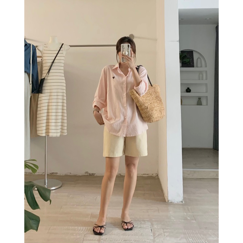 KAYY. Áo sơmi kẻ tăm thêu tim _ Smktt