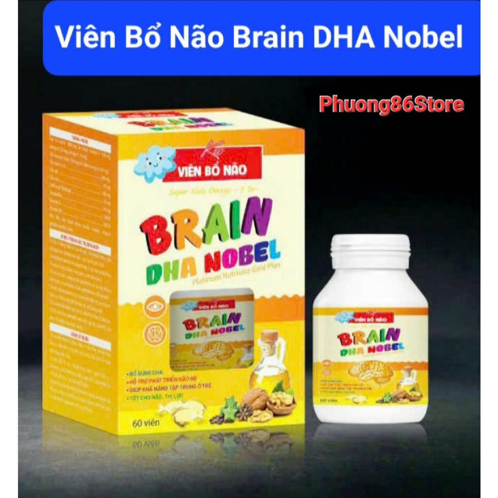 Viên Bổ Não Brain DHA Nobel Hộp 60 Viên Hỗ trợ phát triển não bộ /Giúp tăng khả năng tập trung/Tốt cho não, thị lực