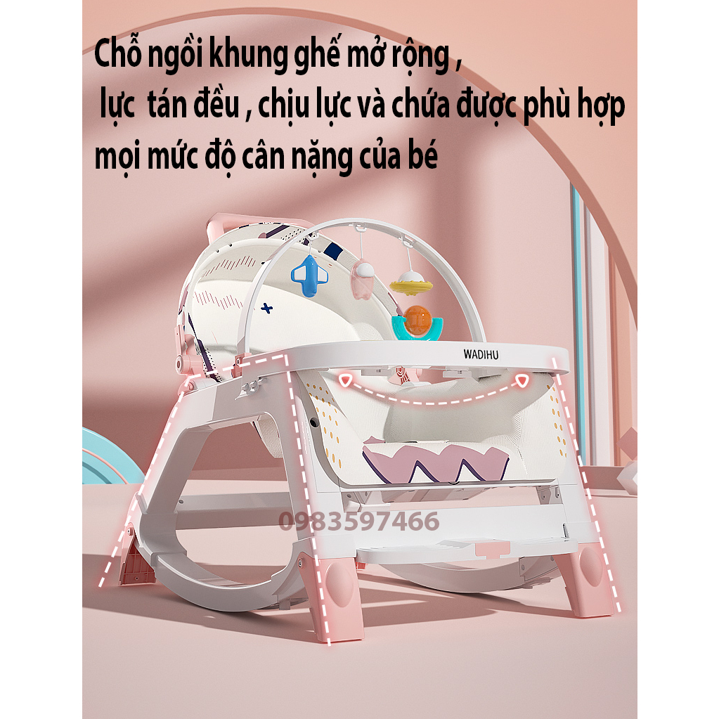 Ghế Bập Bênh, Nôi Bập Bênh Có Bánh Xe Đa Chức Năng kết hợp Ghế Ăn Dặm Cho bé từ 3 tháng - 3 tuổi