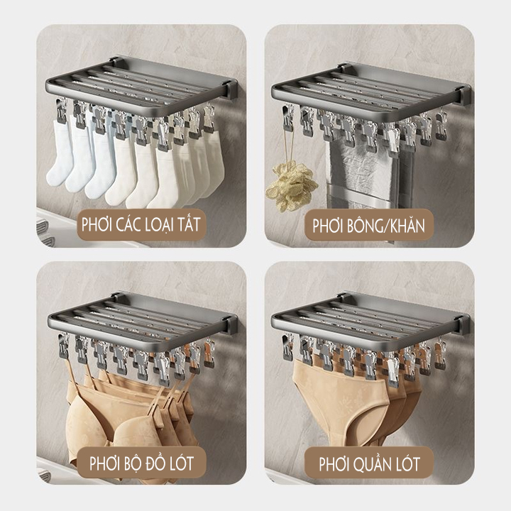 Móc treo quần áo thông minh 24 kẹp, móc chùm phơi đồ trẻ em đa năng, gấp gọn tiện dụng chịu lực cao