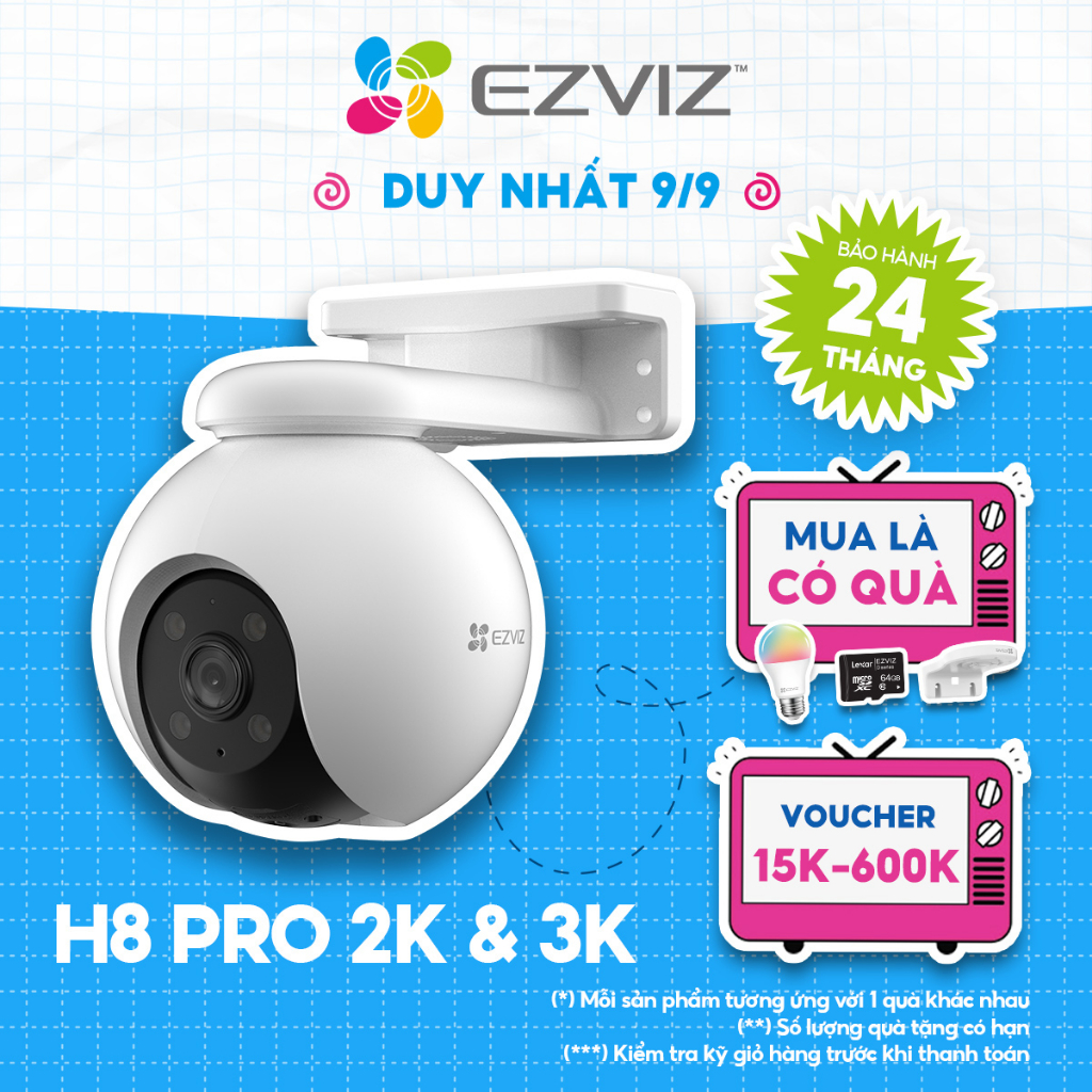Camera Wi-fi EZVIZ H8 PRO 2K &3K, Quay Quét 360, Ghi Hình Màu Ban Đêm, Đàm Thoại 2 Chiều
