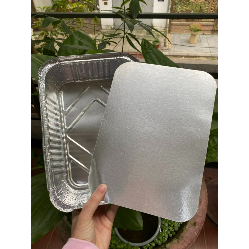 Combo 50 cái khay nhôm đựng thực phẩm kèm nắp tráng nhôm ĐỦ KÍCH THƯỚC