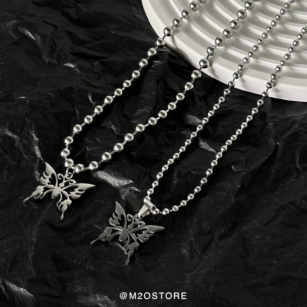 Vòng Cổ Ball Chain Mặt Butterfly Thép Titan Chống Gỉ, Dây Chuyền Bi M20store Đơn Giản Bền Đẹp