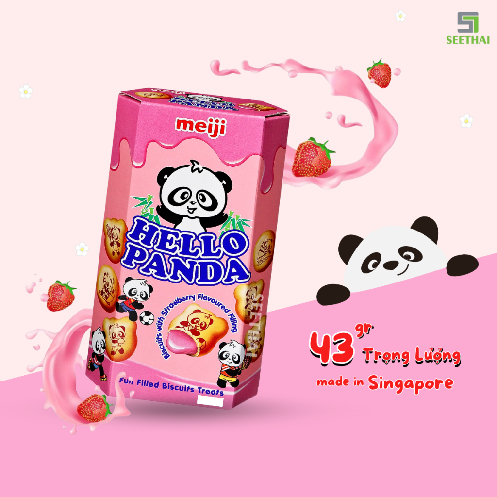 Bánh gấu HELLO PANDA Meiji bánh quy nhân sữa socola - hộp 43gr đồ ăn vặt