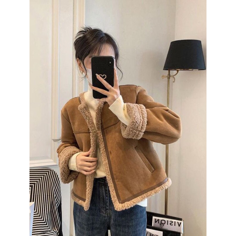 Áo khoác da lộn lót lông cá tính ❤️oder 1-2t