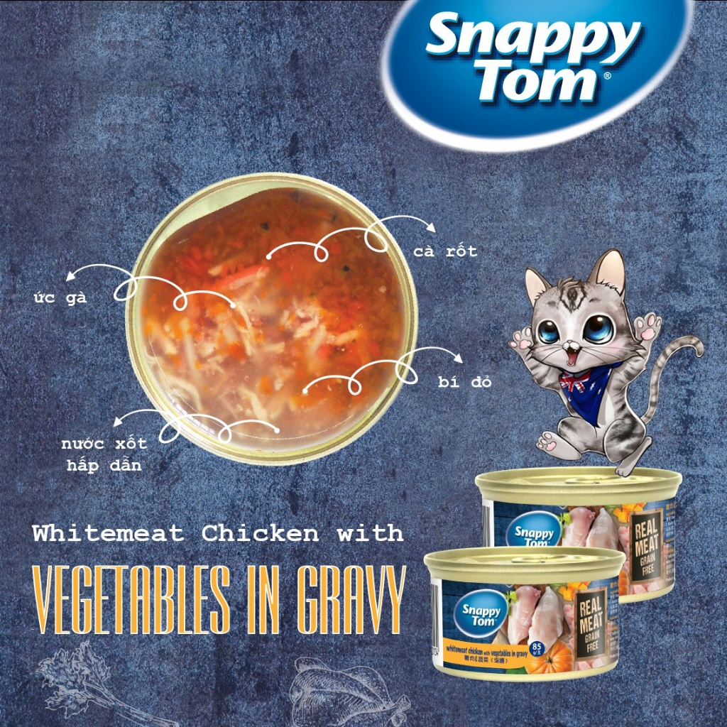 Pate lon cao cấp Premium Snappy Tom 85g, thức ăn ướt cho mèo trưởng thành