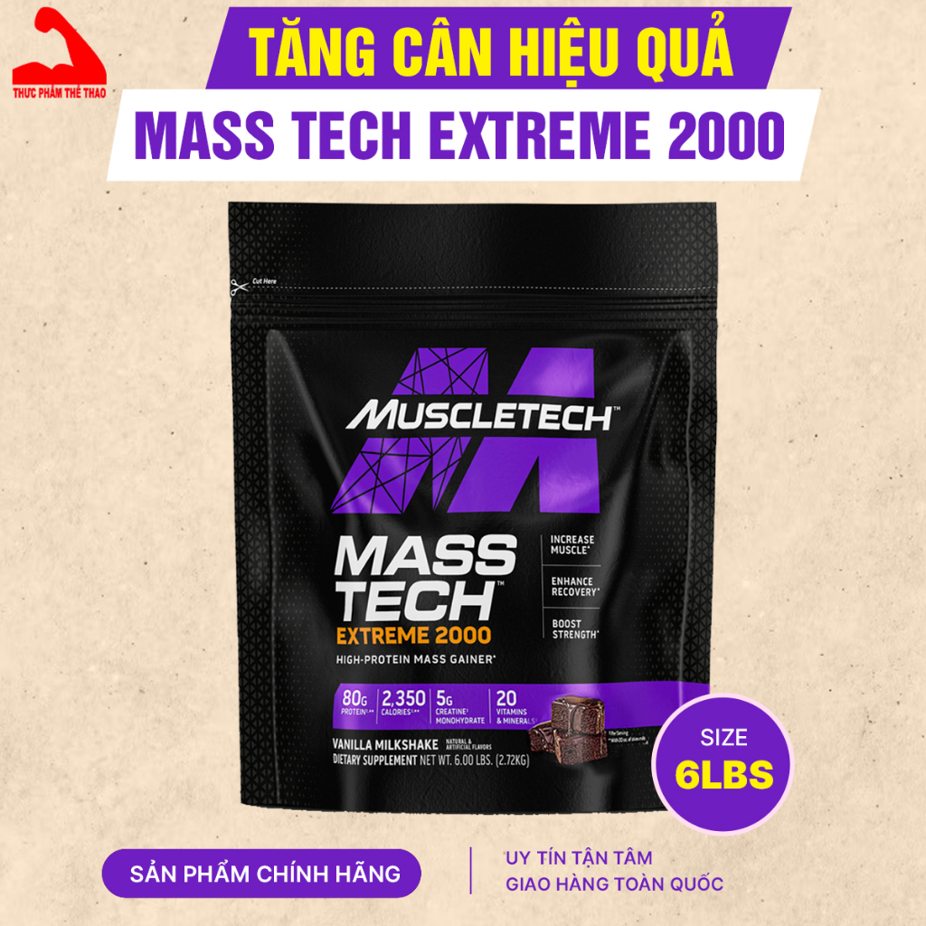Sữa tăng cân Mass Tech 2000 - Túi 6lbs - Nhiều Vị - Hàng Chính Hãng Muscletech USA