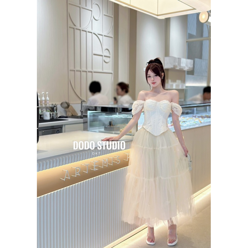 Set cup ren vai lơi mix chân váy lưới siêu xinh