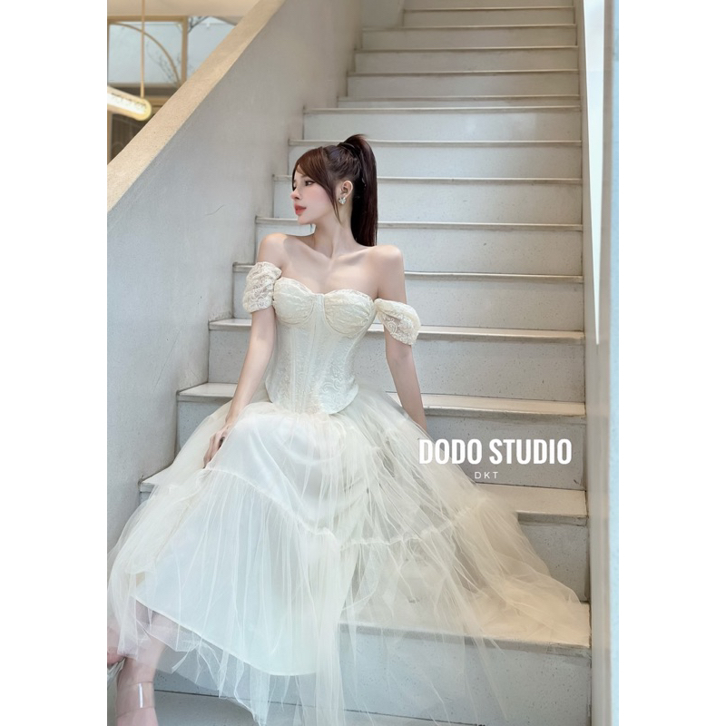 Set cup ren vai lơi mix chân váy lưới siêu xinh