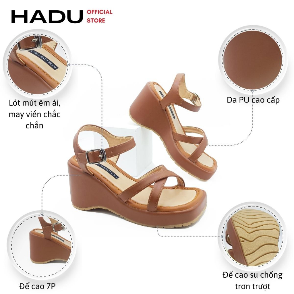 Giày Sandal Đế Xuồng Quai Chéo 8P XIARA HADU MX14 Da PU Cao Cấp, BH 24 Tháng