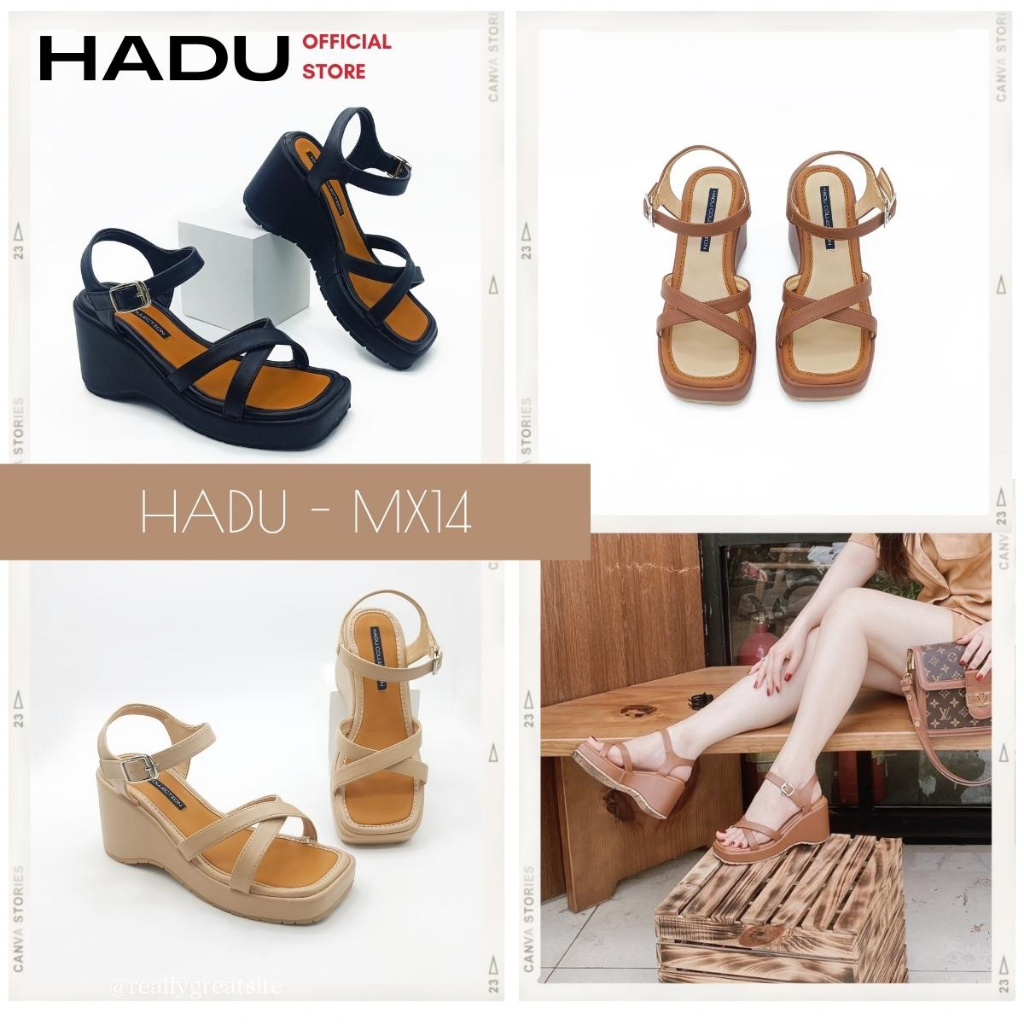 Giày Sandal Đế Xuồng Quai Chéo 8P XIARA HADU MX14 Da PU Cao Cấp, BH 24 Tháng