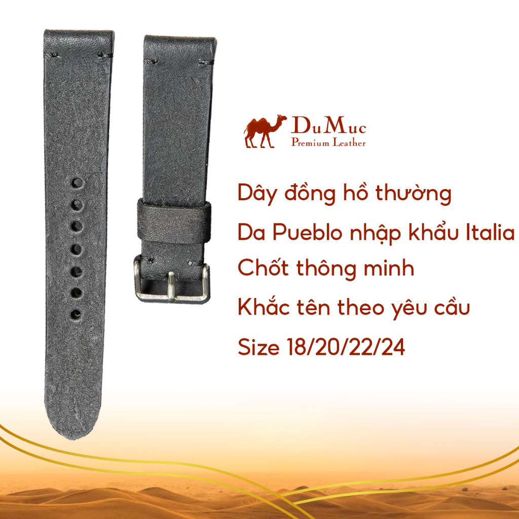 Dây da đồng hồ DU MỤC Leather Da Pueblo Hass Leather from Italia - Black