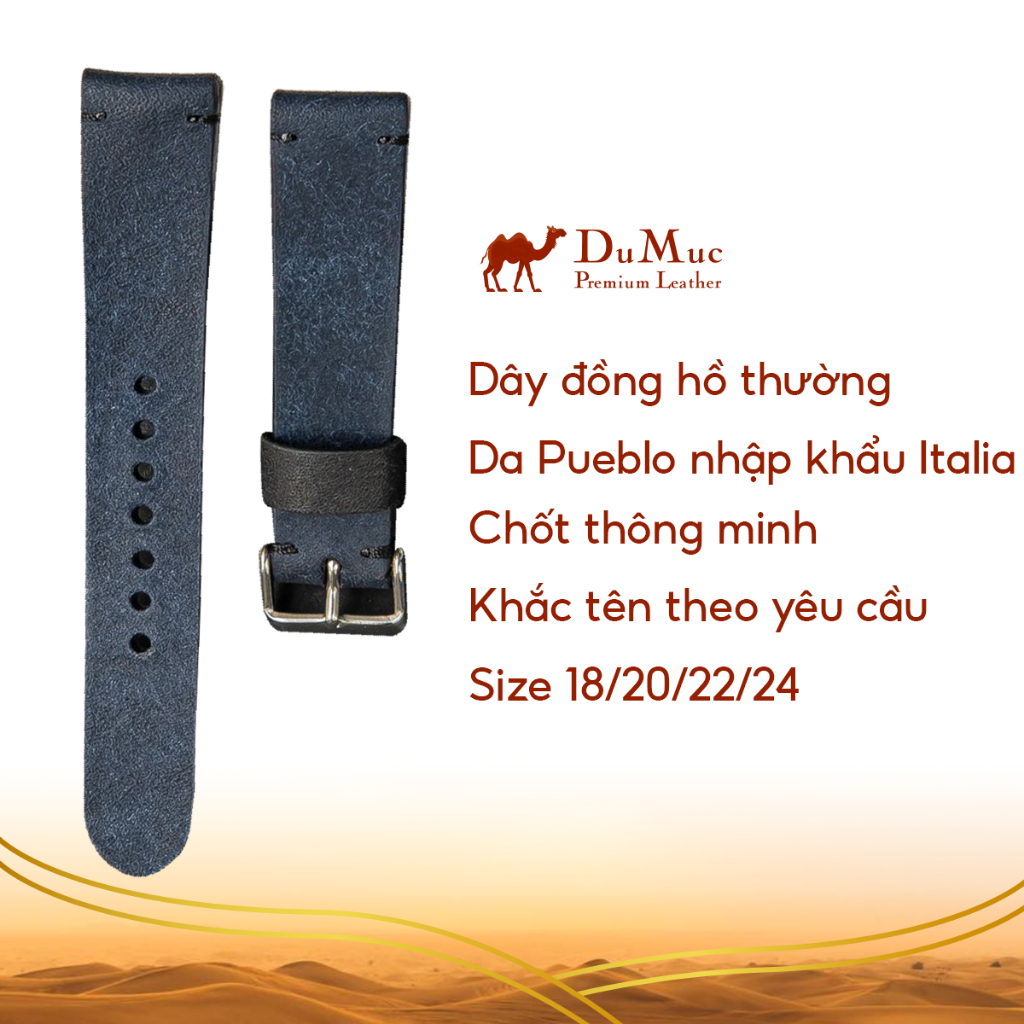 Dây da đồng hồ DU MỤC Leather Da Pueblo Hass Leather from Italia - Blue