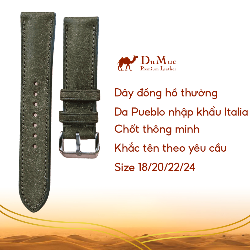 Dây da đồng hồ DU MỤC Leather Da Pueblo2 Hass Leather from Italia - Green