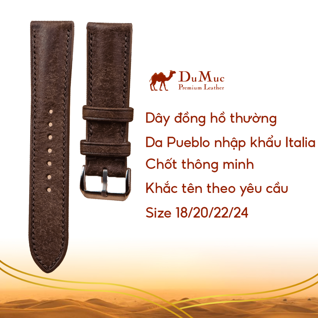 Dây da đồng hồ DU MỤC Leather Da Pueblo2 Hass Leather from Italia - Brown