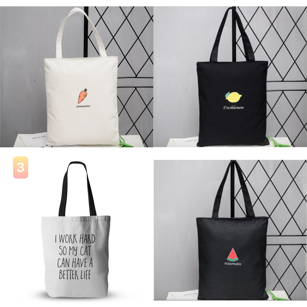 Túi Tote vải nữ có khoá kéo hoạ tiết trẻ trung B B&B 18