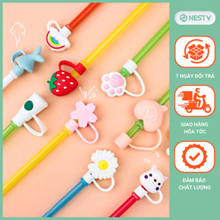 Nắp Đậy Ống Hút Silicon 3D Hoạt Hình Dễ Thương, Straw Topper Nút Đậy Ống Hút Chống Bụi Nhiều Màu