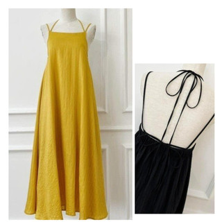 Đầm maxi hở lưng 2 dây cách điệu dây cột nơ lưng nhẹ nhàng