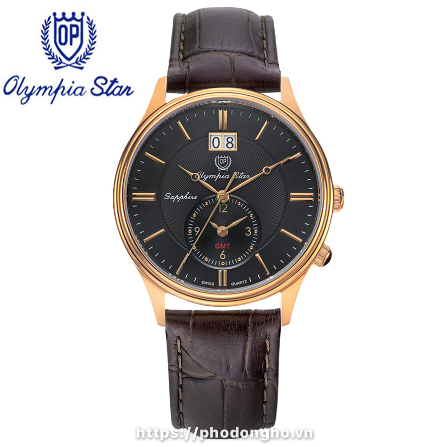 Đồng hồ nam dây da Olympia Star OPA580501-03 OPA580501-03MR-GL đen