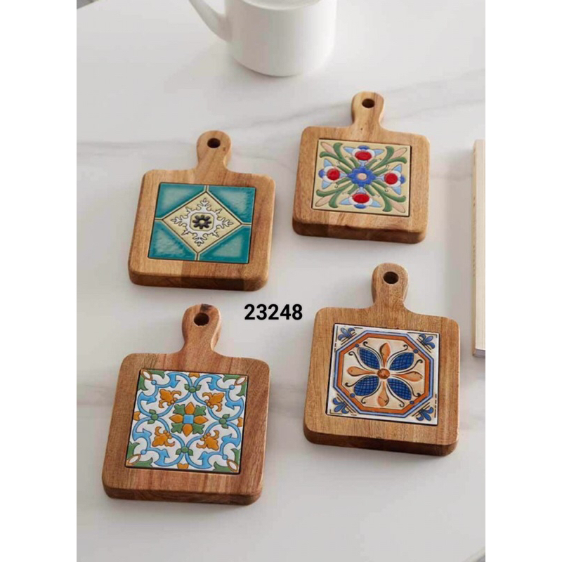 Lót nồi gỗ mặt sứ hoạ tiết Vintage - Siêu đẹp