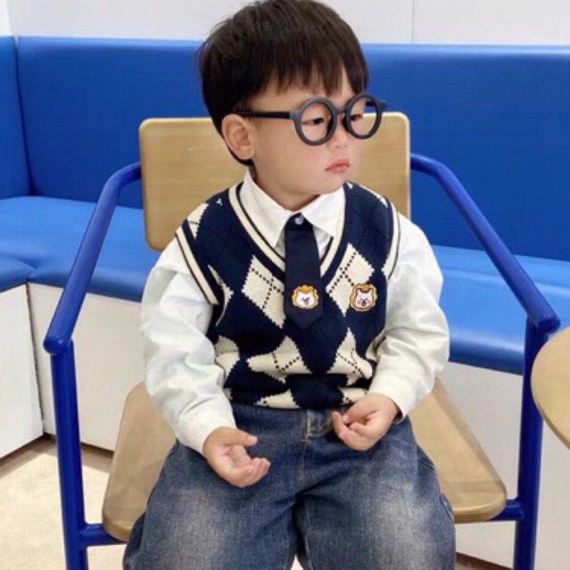 Áo gile len bé trai bé gái hoạ tiết cho bé đi học 1-8T