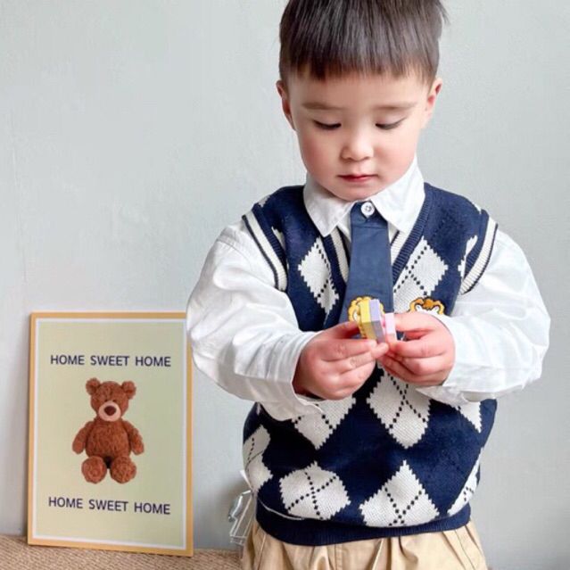 Áo gile len bé trai bé gái hoạ tiết cho bé đi học 1-8T