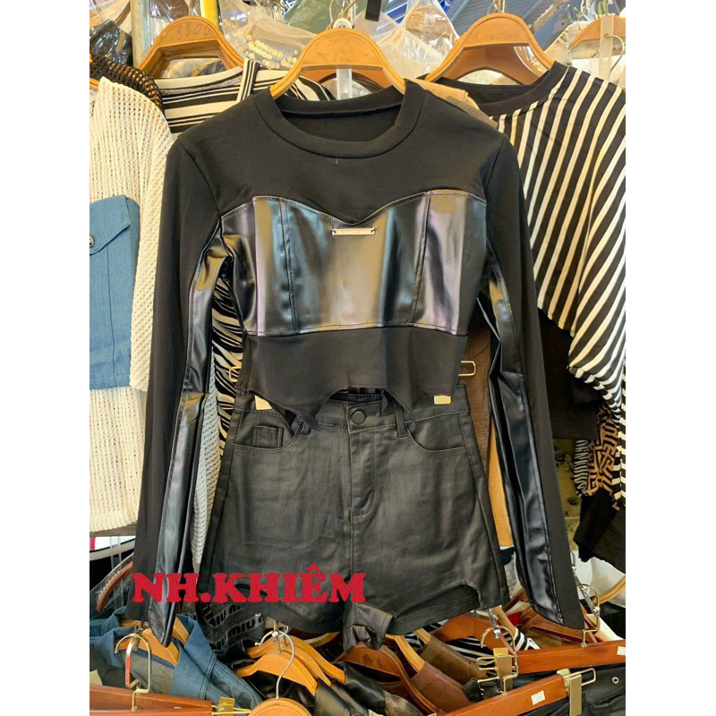 Áo da pha phông dày dặn croptop