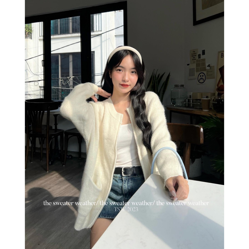 Áo cadigan len kéo khoá 2 đầu có túi 99061 P0K48