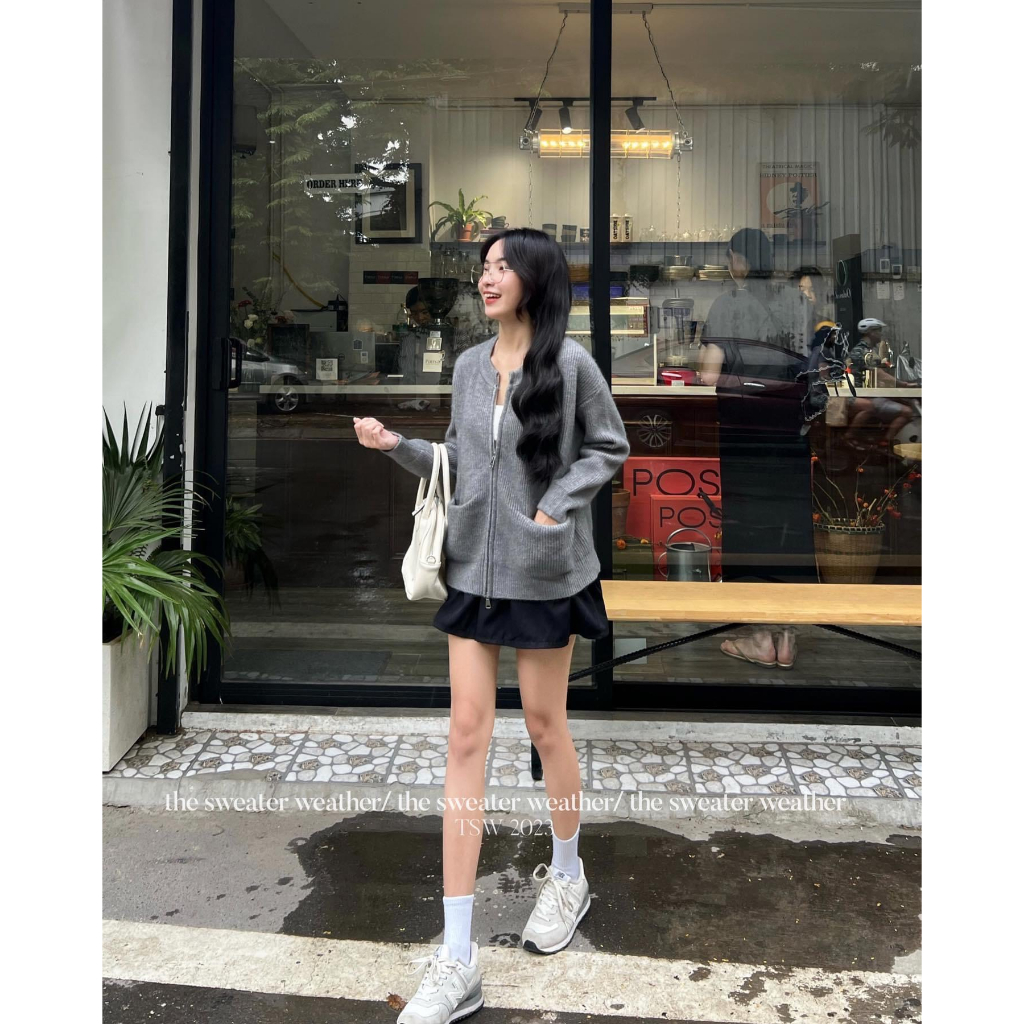 Áo cadigan len kéo khoá 2 đầu có túi 99061 P0K48