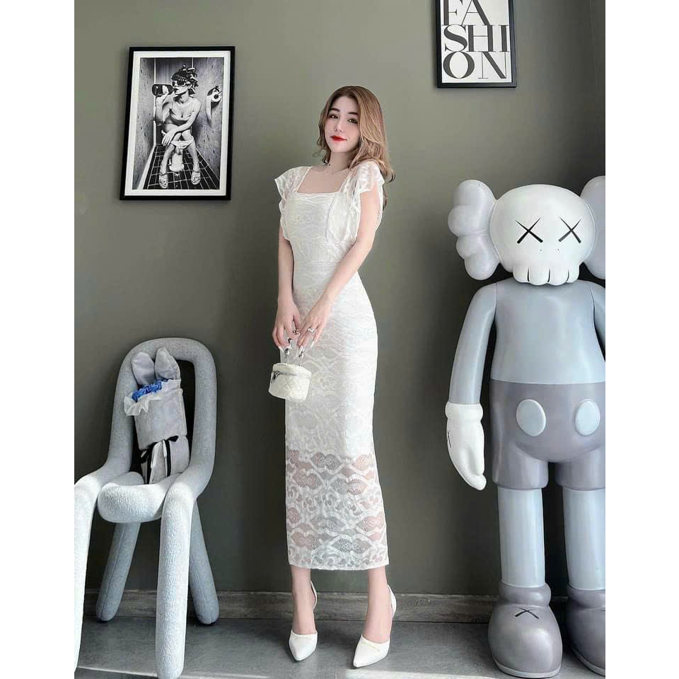 Đầm váy ren công chúa dáng dài có lót ngắn tay phong cách thanh lịch, quý phái phù hợp đi chơi, dự tiệc