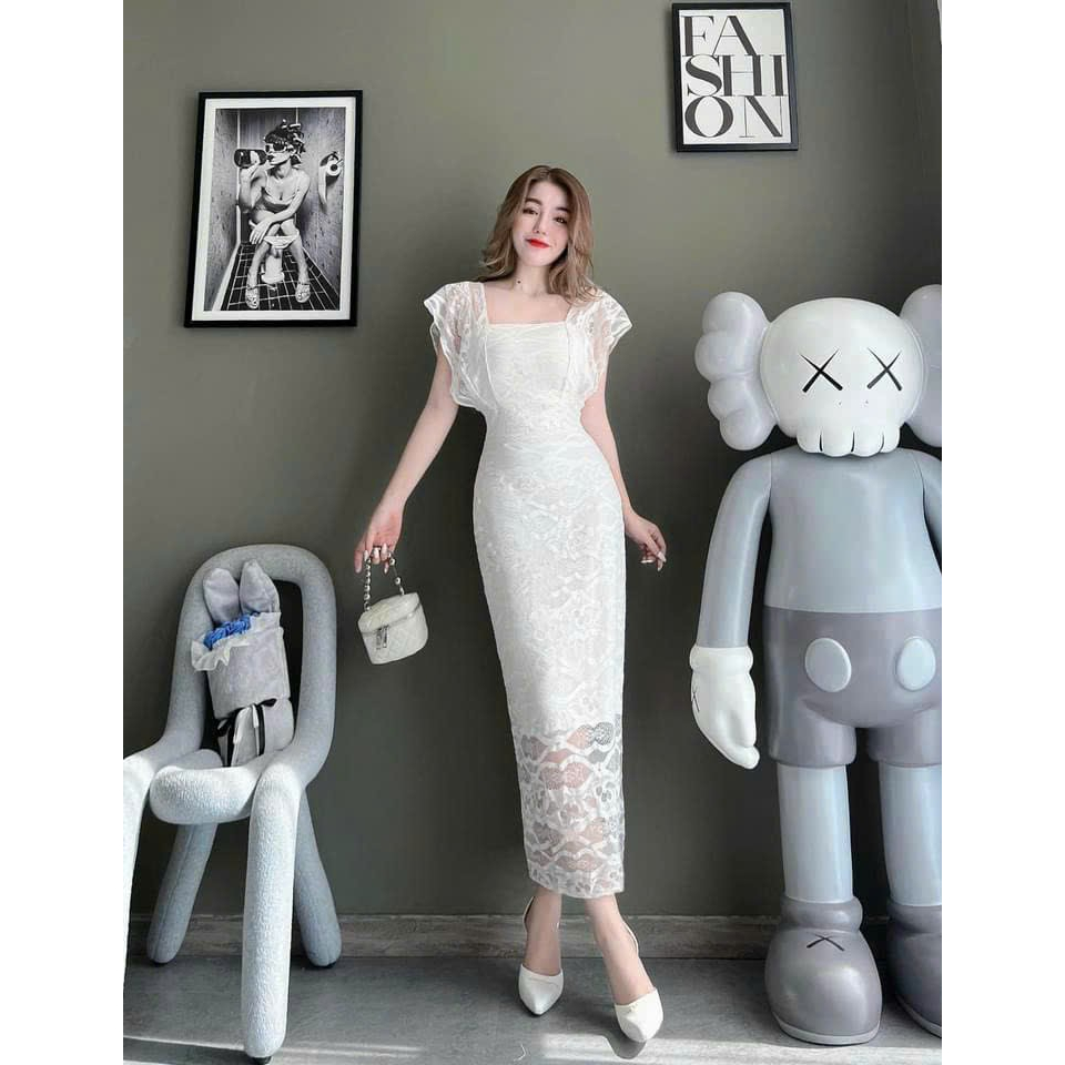 Đầm váy ren công chúa dáng dài có lót ngắn tay phong cách thanh lịch, quý phái phù hợp đi chơi, dự tiệc