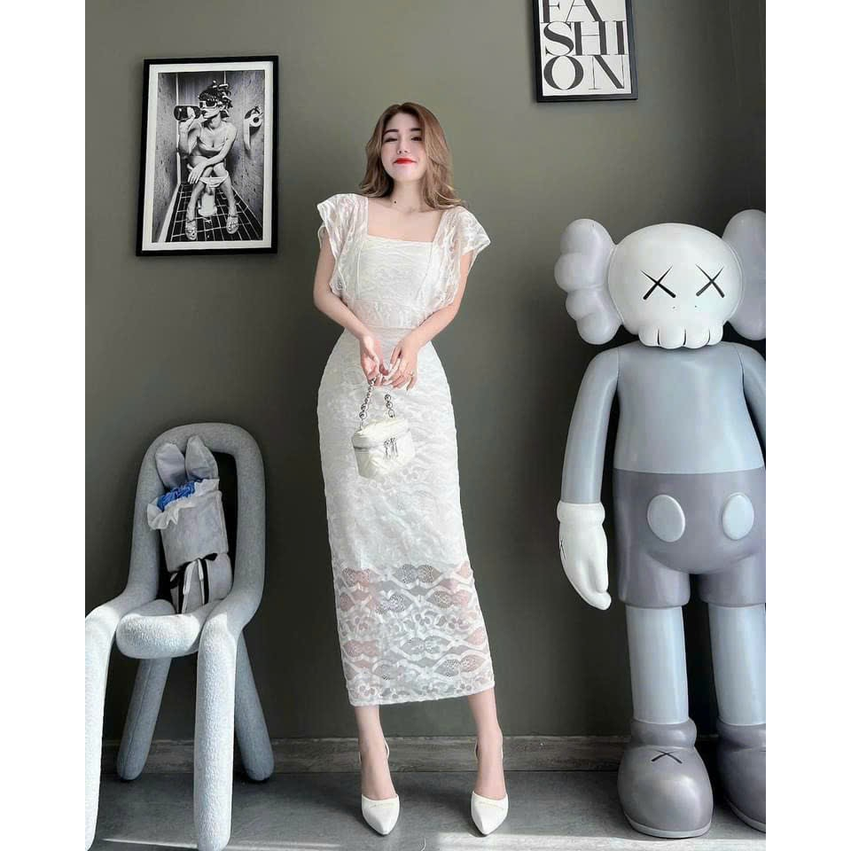 Đầm váy ren công chúa dáng dài có lót ngắn tay phong cách thanh lịch, quý phái phù hợp đi chơi, dự tiệc