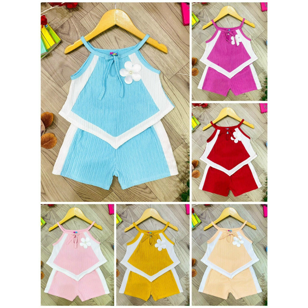 Bộ Thun Nhật Hai Dây Đính Hoa Bé (6-14kg) (giao màu ngẫu nhiên)