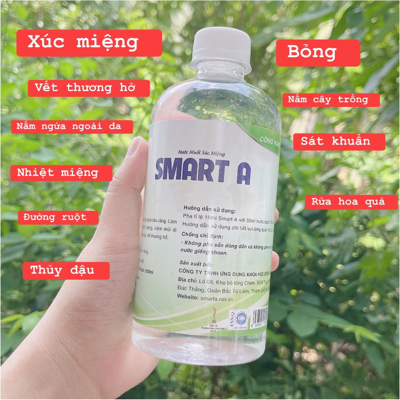 Dung dịch sát khuẩn Smart Anolyte ( Nước A ) chai 500ml khử khuẩn, vệ sinh mũi họng - Nước muối súc miệng